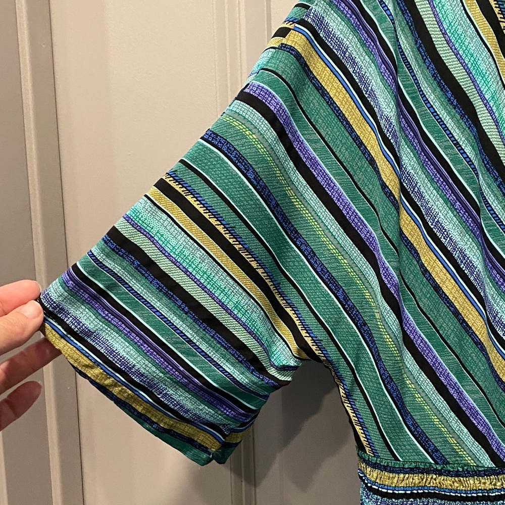 BloomChic Boho Maxi Dress 14/16 1x Emerald Green Striped Empire Waist Dress - Picture 4 of 10